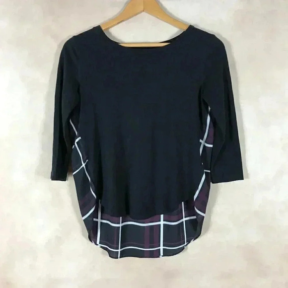 LOFT Mixed Fabric 3/4 Sleeve Hi-Low Top - Picture 2 of 6